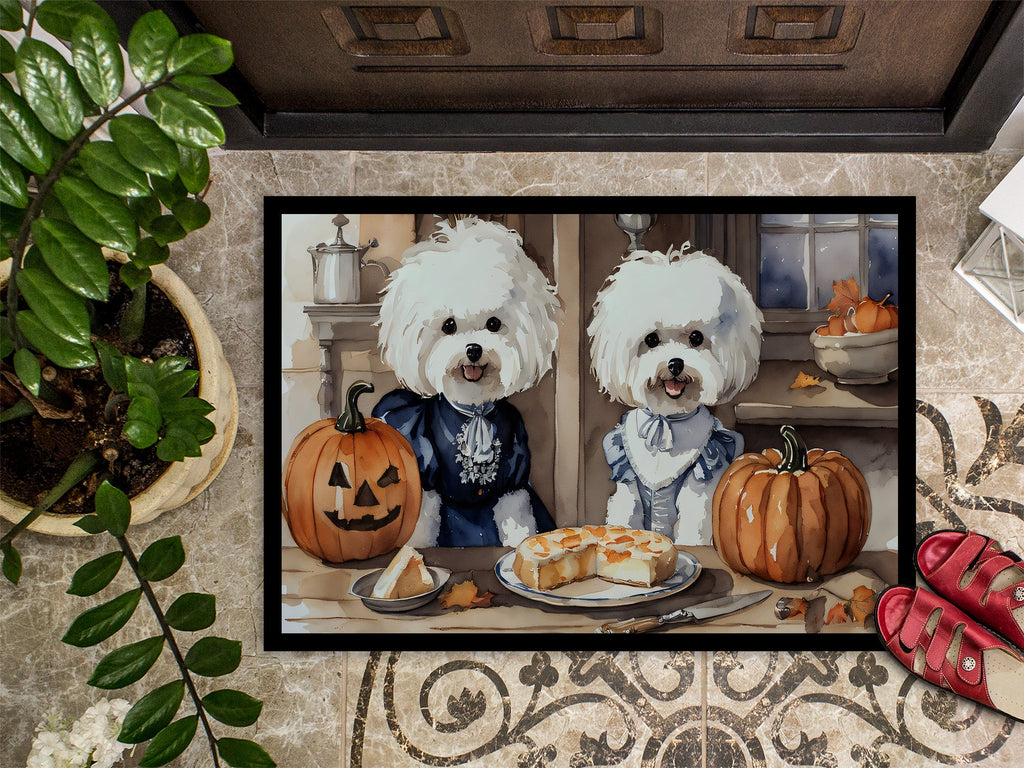 Bichon Frise Fall Kitchen Pumpkins Doormat Indoor Outdoor 18H X 27W Front Door Mat Rugs for Entryway, Non Slip Washable