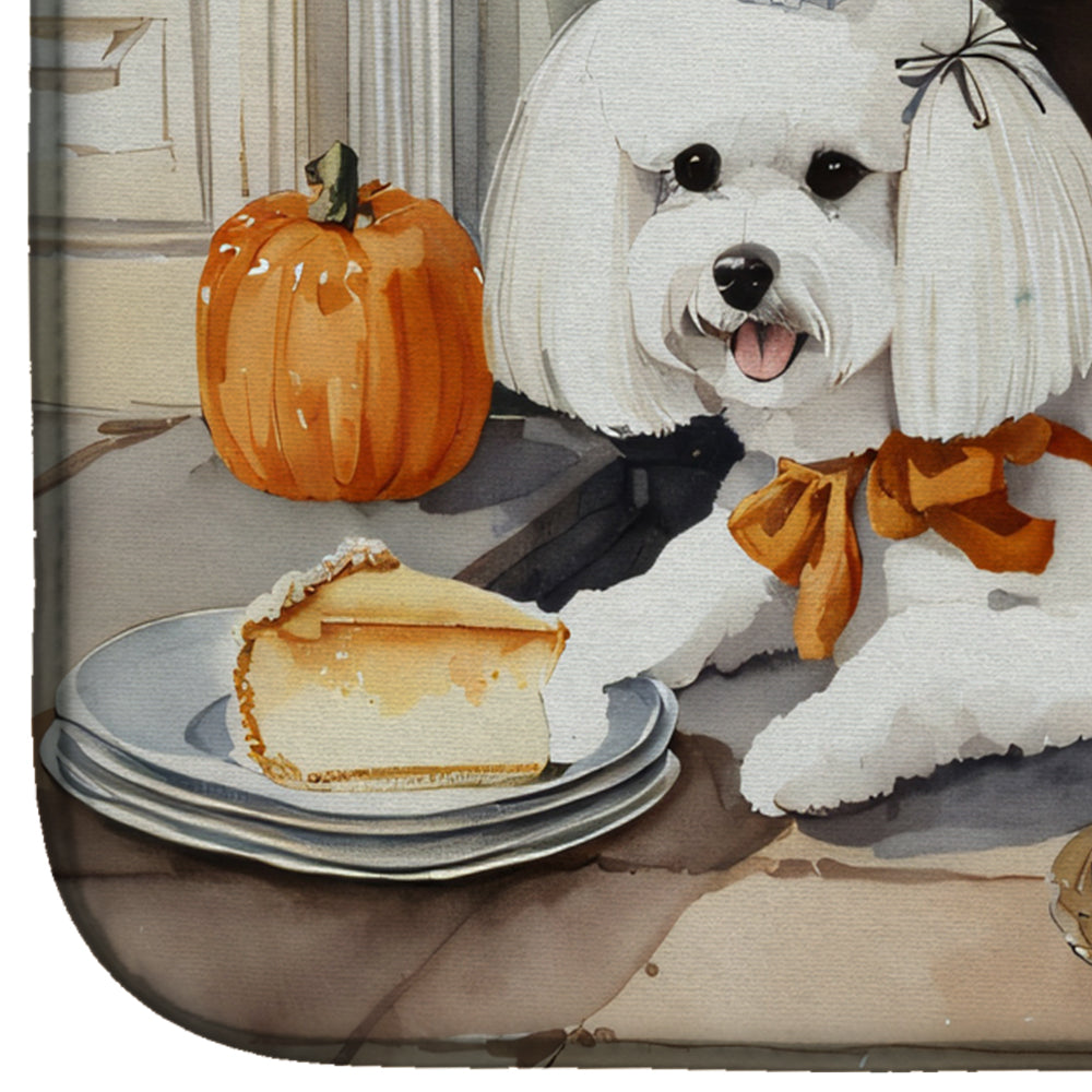 Bichon Frise Fall Kitchen Pumpkins Dish Drying Mat Absorbent Dish Drying Mat Pad for Kitchen Counter Dish Drainer Mat for Countertop, 14 x 21", Multicolor