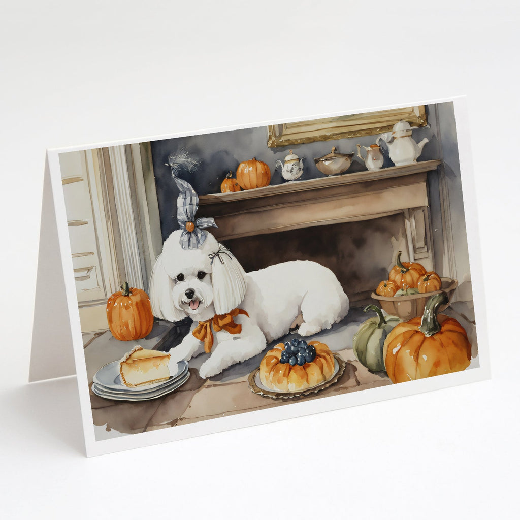Bichon Frise Fall Kitchen Pumpkins Greeting Cards Pack of 8 Blank Cards with Envelopes Whimsical A7 Size 5x7