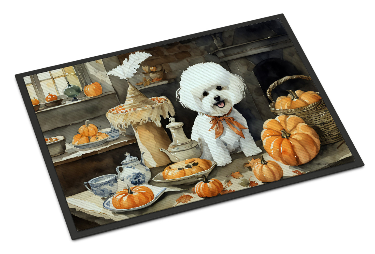 Bichon Frise Fall Kitchen Pumpkins Doormat Indoor Outdoor 24H X 36W Front Door Mat Rugs for Entryway, Non Slip Washable Low Pile,