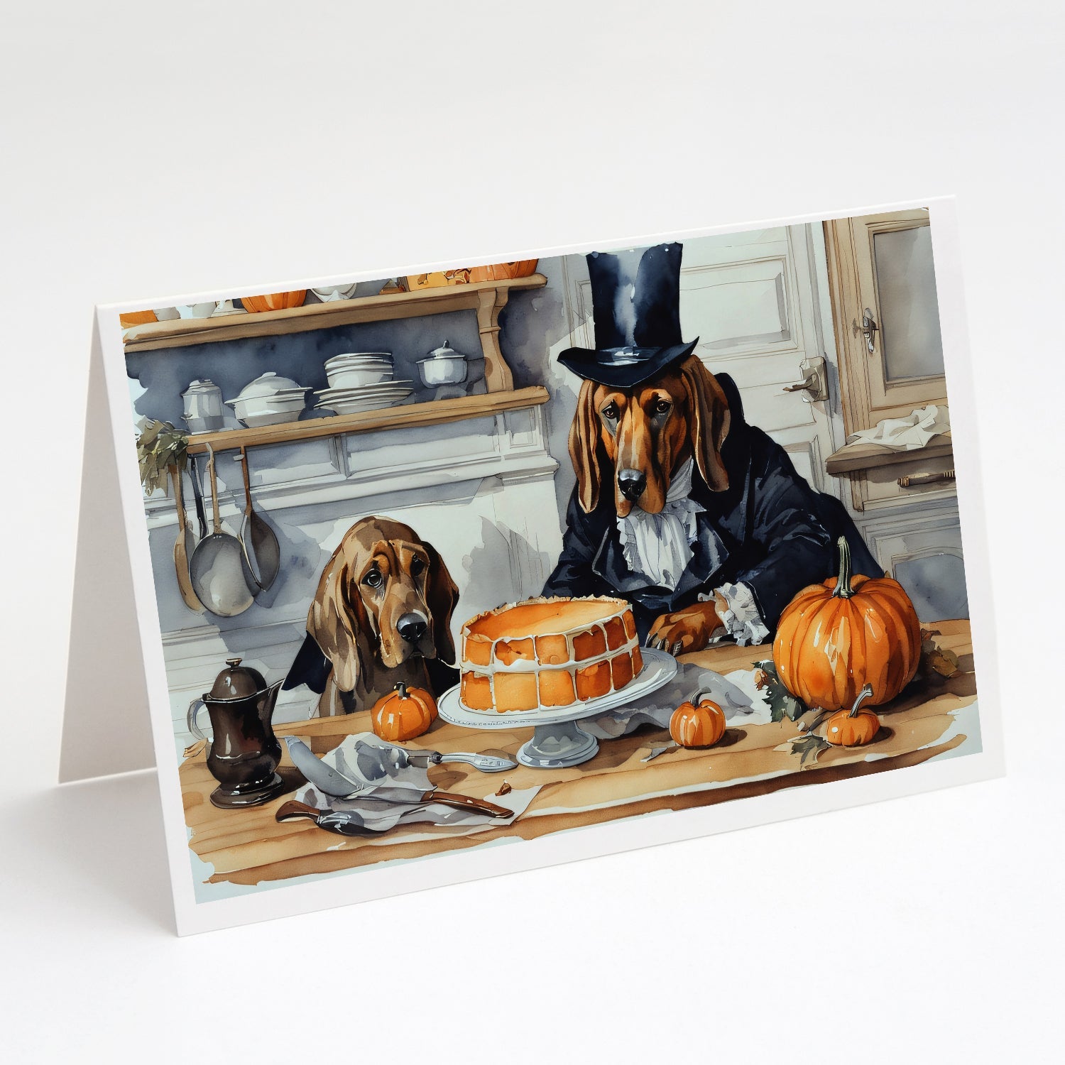 Bloodhound Fall Kitchen Pumpkins Greeting Cards Pack of 8 Blank Cards with Envelopes Whimsical A7 Size 5x7