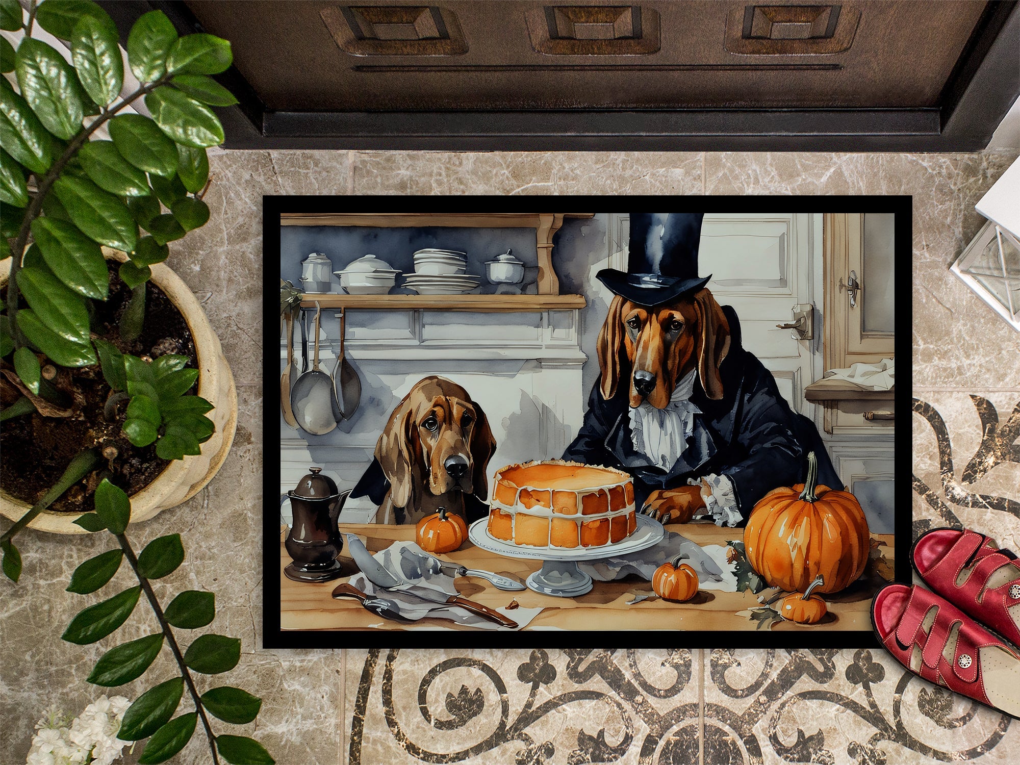 Bloodhound Fall Kitchen Pumpkins Doormat Indoor Outdoor 18H X 27W Front Door Mat Rugs for Entryway, Non Slip Washable