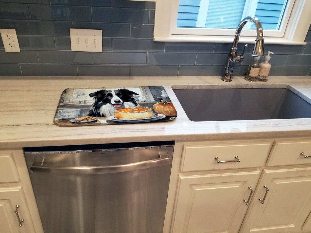 Border Collie Fall Kitchen Pumpkins Dish Drying Mat Absorbent Dish Drying Mat Pad for Kitchen Counter Dish Drainer Mat for Countertop, 14 x 21", Multicolor