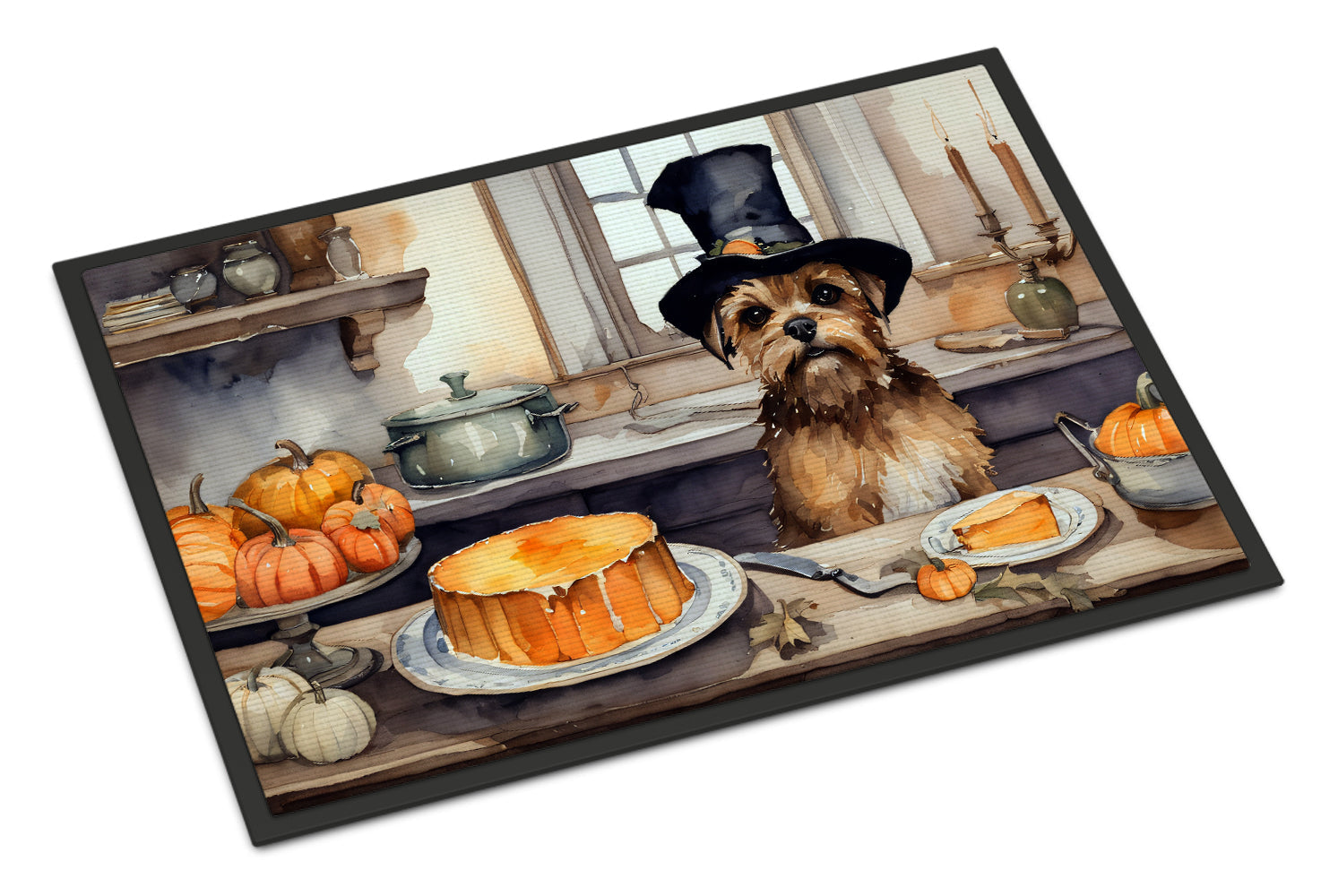 Border Terrier Fall Kitchen Pumpkins Doormat Indoor Outdoor 24H X 36W Front Door Mat Rugs for Entryway, Non Slip Washable Low Pile,