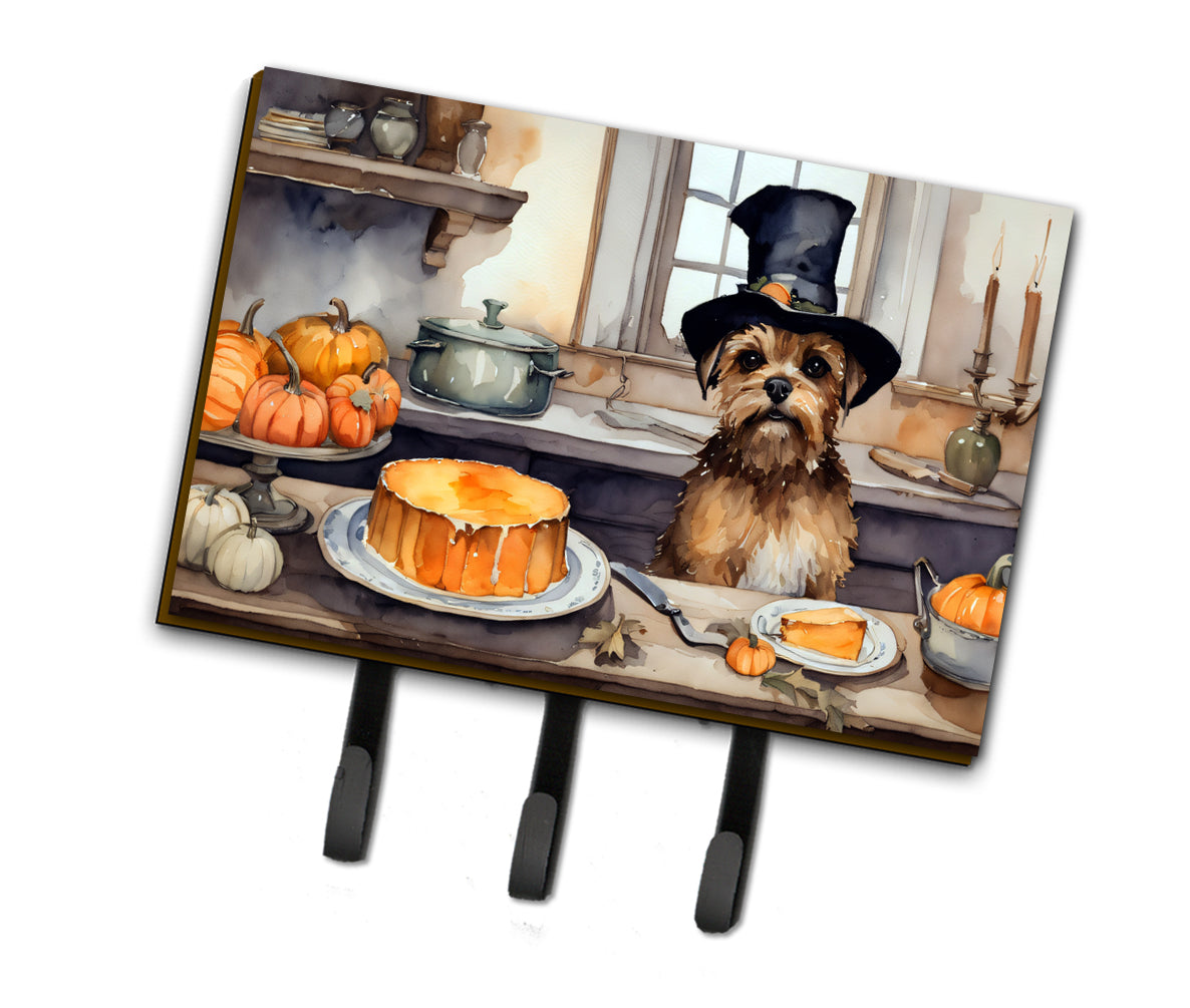 Border Terrier Fall Kitchen Pumpkins Leash or Key Holder Wall Hooks, Coat Rack Wall Mount, for Hanging Keys, Towels, Aprons, Leashes