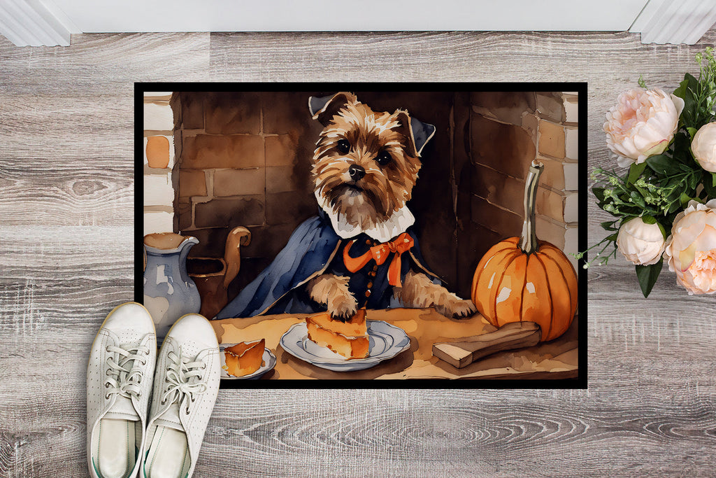 Border Terrier Fall Kitchen Pumpkins Doormat Indoor Outdoor 24H X 36W Front Door Mat Rugs for Entryway, Non Slip Washable Low Pile,