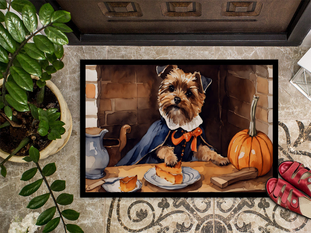 Border Terrier Fall Kitchen Pumpkins Doormat Indoor Outdoor 24H X 36W Front Door Mat Rugs for Entryway, Non Slip Washable Low Pile,