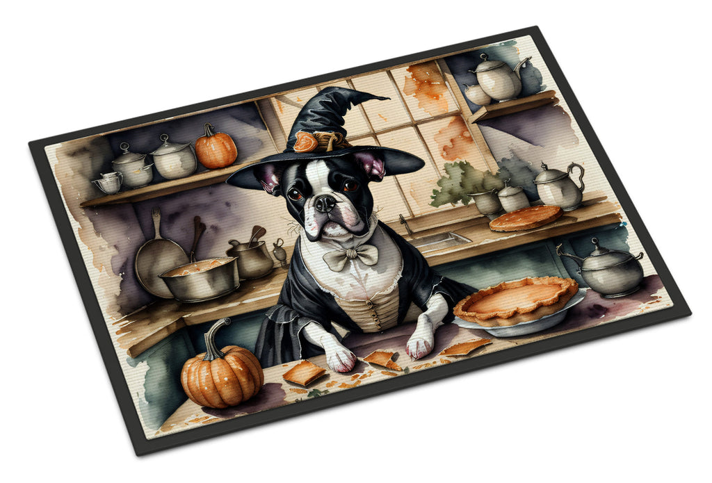 Boston Terrier Fall Kitchen Pumpkins Doormat Indoor Outdoor 18H X 27W Front Door Mat Rugs for Entryway, Non Slip Washable