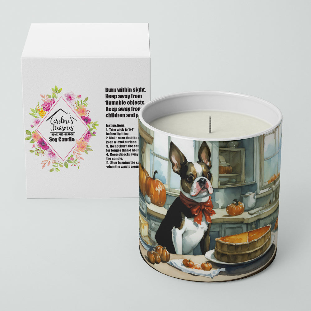 Boston Terrier Fall Kitchen Pumpkins Decorative Soy Candle Nature Soy Wax Essential Oil Home Decor Ideal for Bedroom Kitchen Bath Office Gift, 10 oz