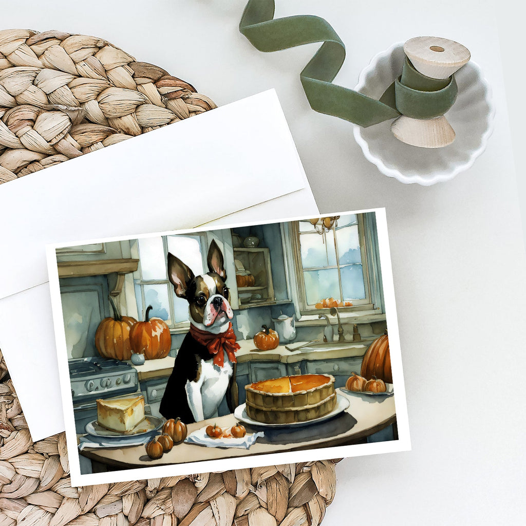 Boston Terrier Fall Kitchen Pumpkins Greeting Cards Pack of 8 Blank Cards with Envelopes Whimsical A7 Size 5x7