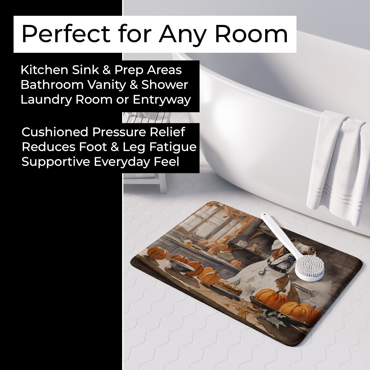 Boxer Fall Kitchen Pumpkins Memory Foam Kitchen Mat Machine Washable Anti-Fatigue Cushion Comfort Bath or Kitchen Rug