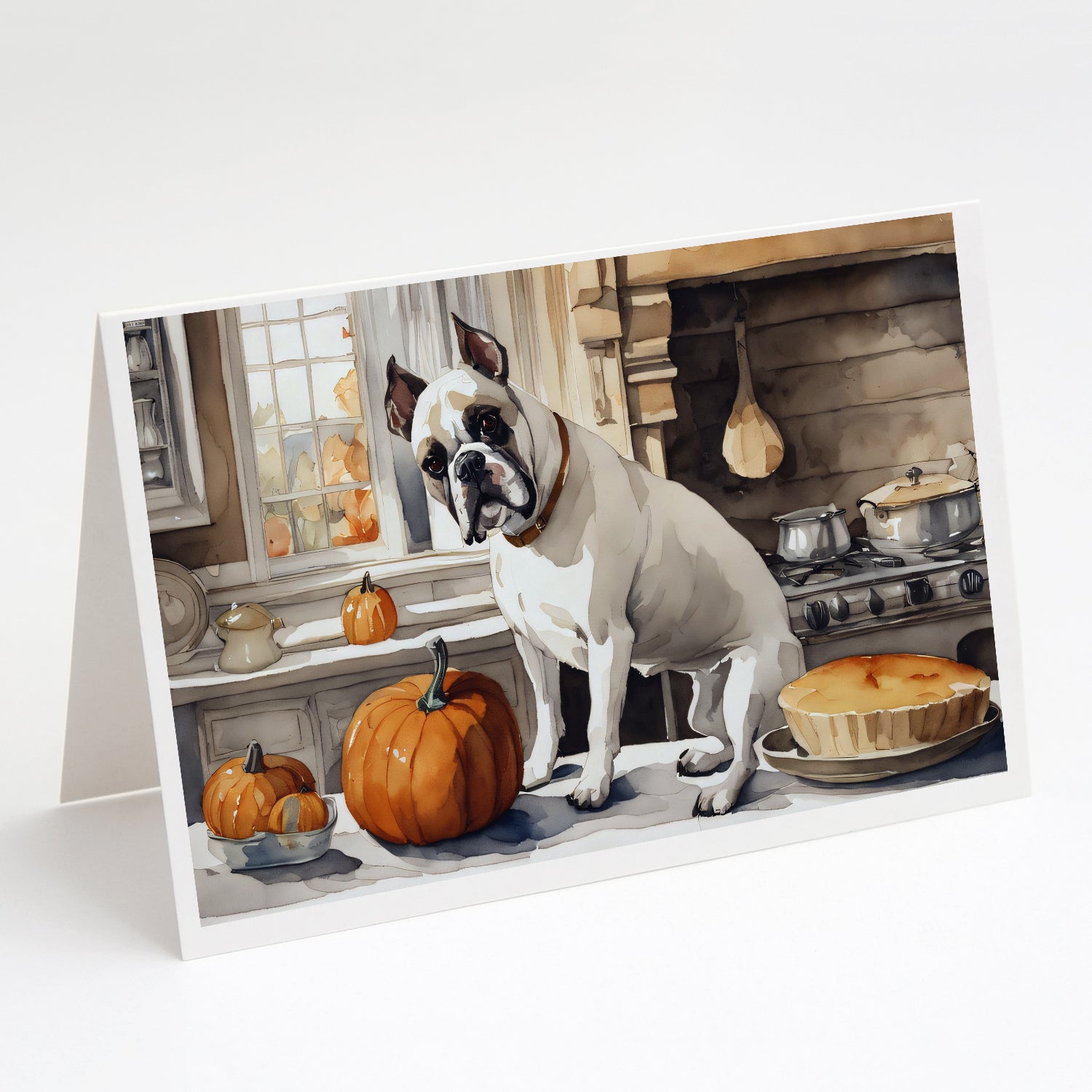 Boxer Fall Kitchen Pumpkins Greeting Cards Pack of 8 Blank Cards with Envelopes Whimsical A7 Size 5x7