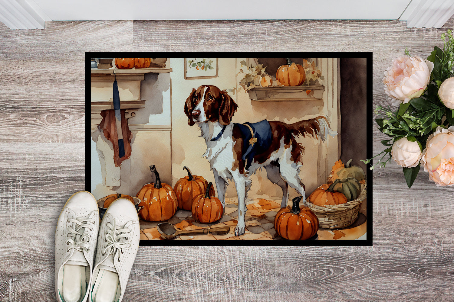 Brittany Fall Kitchen Pumpkins Doormat Indoor Outdoor 18H X 27W Front Door Mat Rugs for Entryway, Non Slip Washable