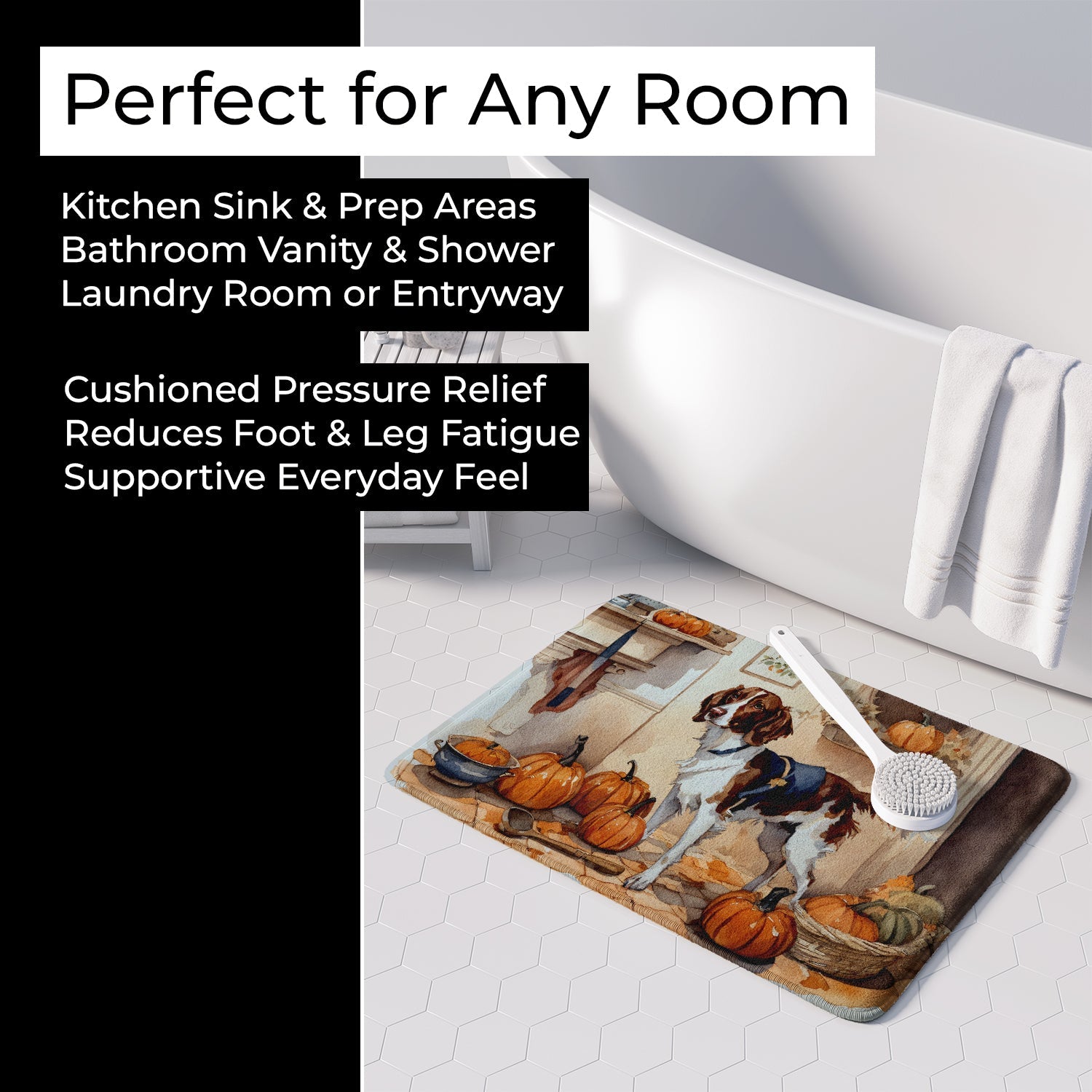 Brittany Fall Kitchen Pumpkins Memory Foam Kitchen Mat Machine Washable Anti-Fatigue Cushion Comfort Bath or Kitchen Rug