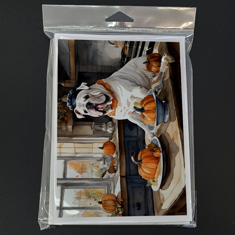 English Bulldog Fall Kitchen Pumpkins Greeting Cards Pack of 8 Blank Cards with Envelopes Whimsical A7 Size 5x7