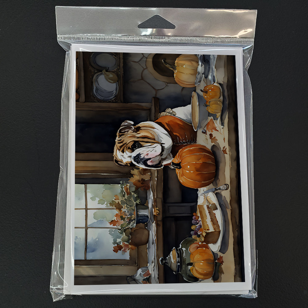English Bulldog Fall Kitchen Pumpkins Greeting Cards Pack of 8 Blank Cards with Envelopes Whimsical A7 Size 5x7