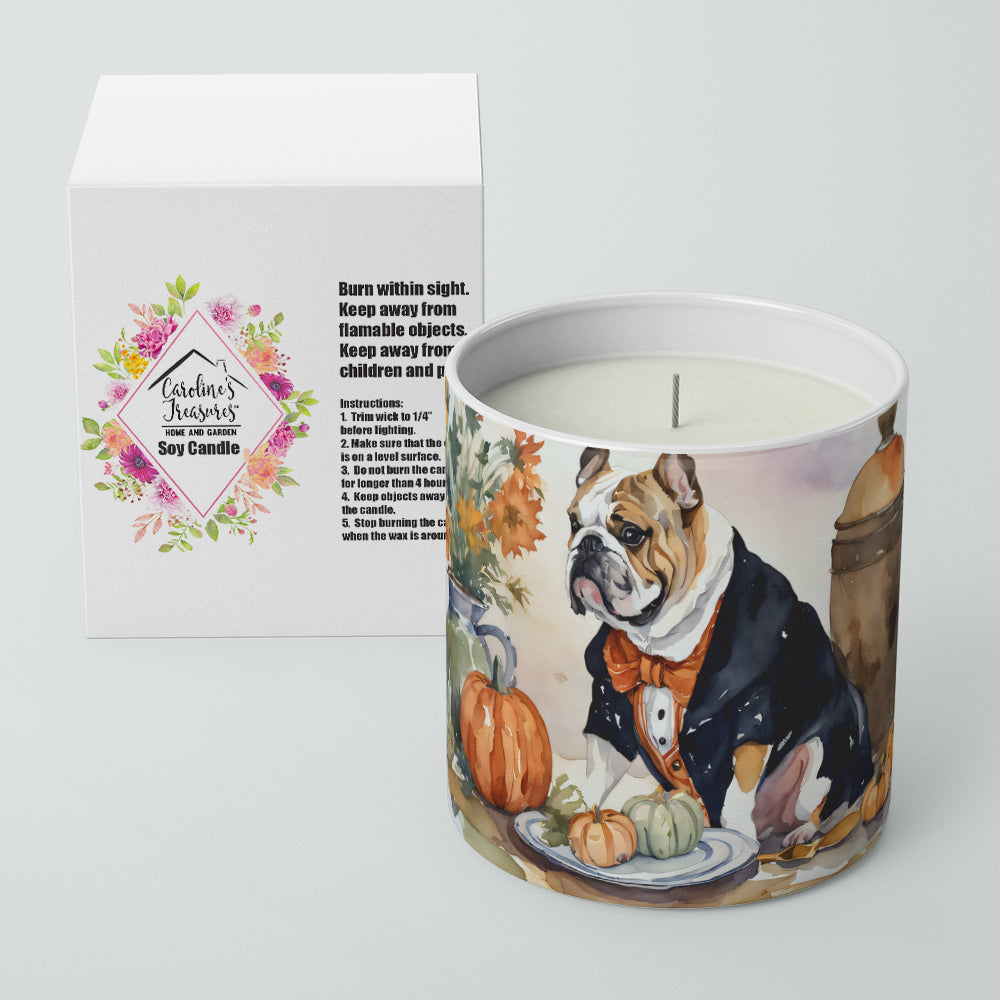 English Bulldog Fall Kitchen Pumpkins Decorative Soy Candle Nature Soy Wax Essential Oil Home Decor Ideal for Bedroom Kitchen Bath Office Gift, 10 oz