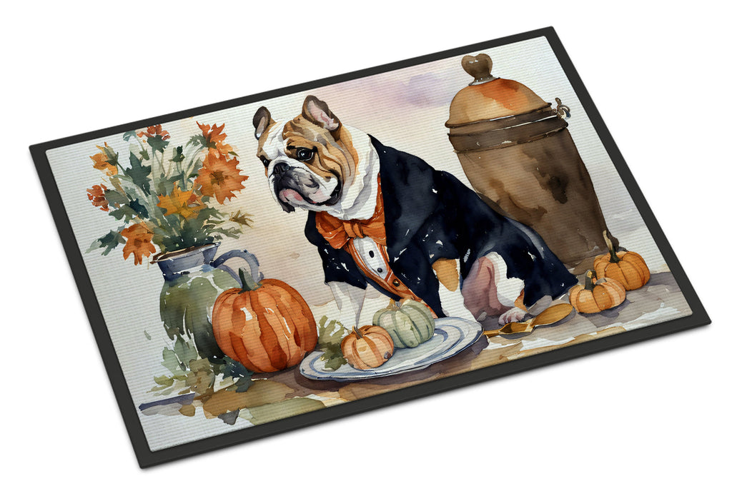 English Bulldog Fall Kitchen Pumpkins Doormat Indoor Outdoor 24H X 36W Front Door Mat Rugs for Entryway, Non Slip Washable Low Pile,