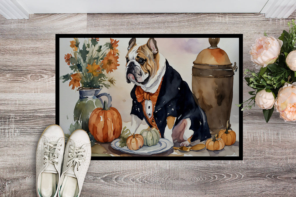 English Bulldog Fall Kitchen Pumpkins Doormat Indoor Outdoor 24H X 36W Front Door Mat Rugs for Entryway, Non Slip Washable Low Pile,
