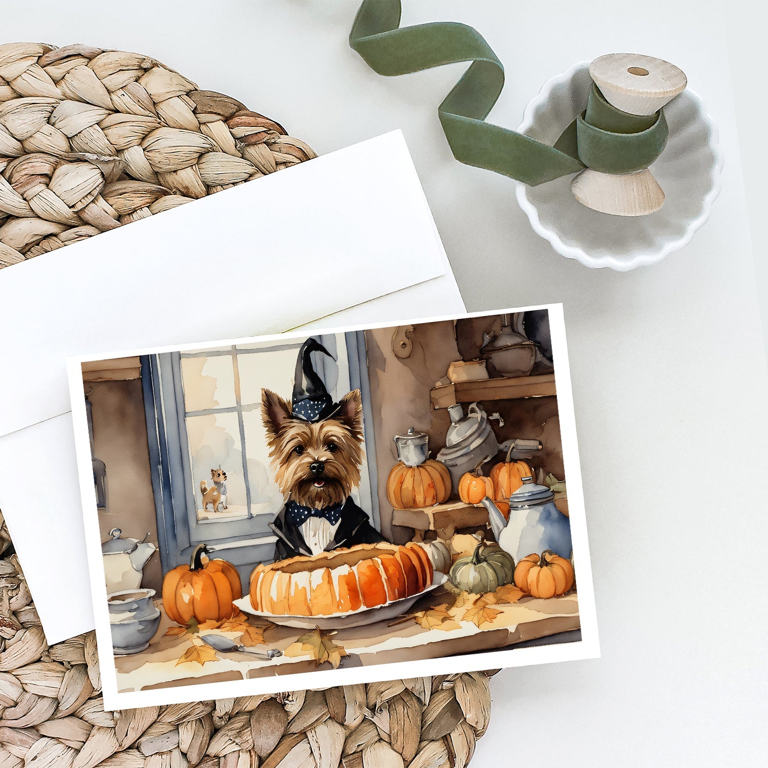 Cairn Terrier Fall Kitchen Pumpkins Greeting Cards Pack of 8 Blank Cards with Envelopes Whimsical A7 Size 5x7