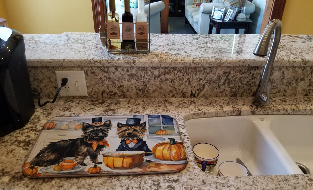 Cairn Terrier Fall Kitchen Pumpkins Dish Drying Mat Absorbent Dish Drying Mat Pad for Kitchen Counter Dish Drainer Mat for Countertop, 14 x 21", Multicolor
