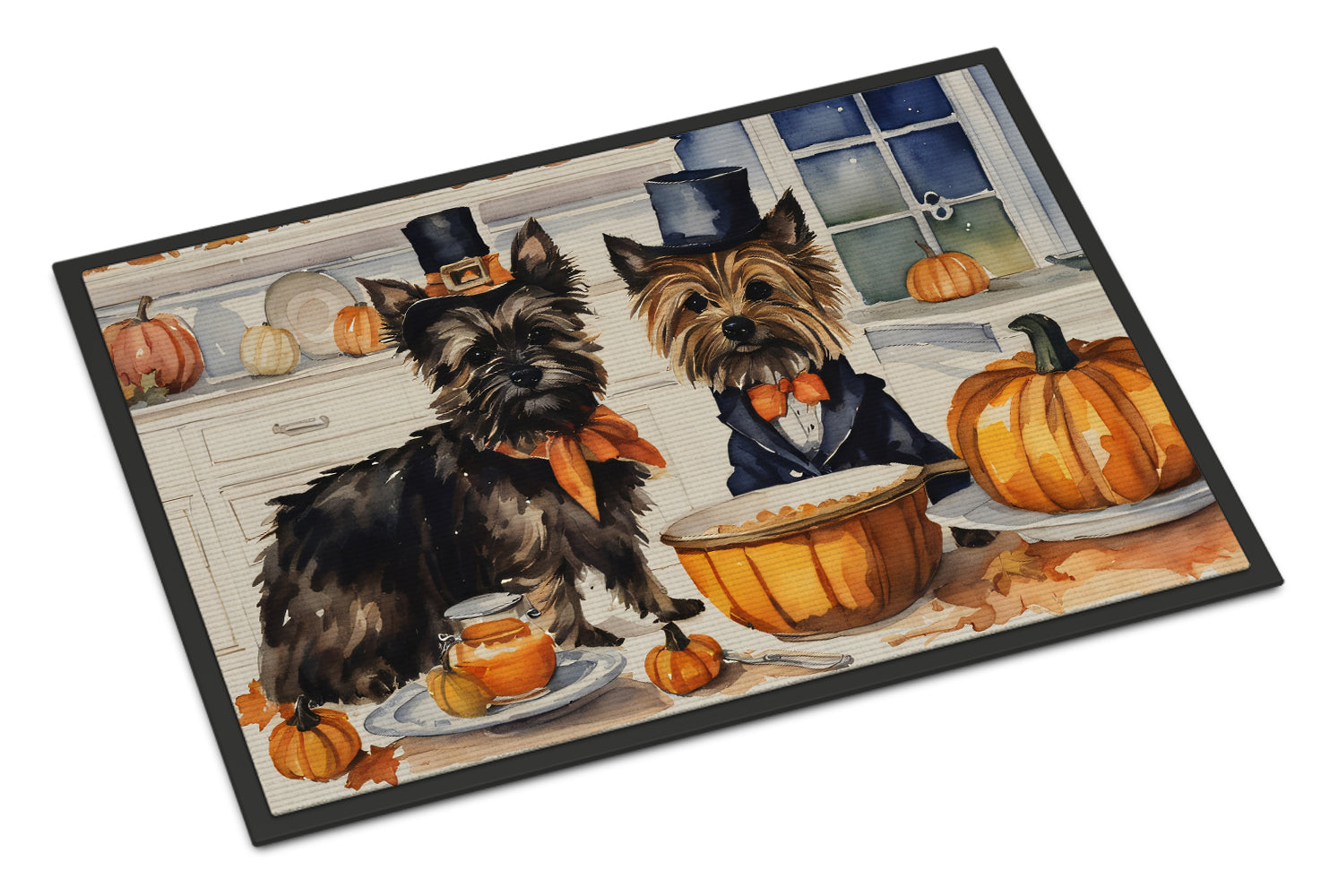Cairn Terrier Fall Kitchen Pumpkins Doormat Indoor Outdoor 18H X 27W Front Door Mat Rugs for Entryway, Non Slip Washable