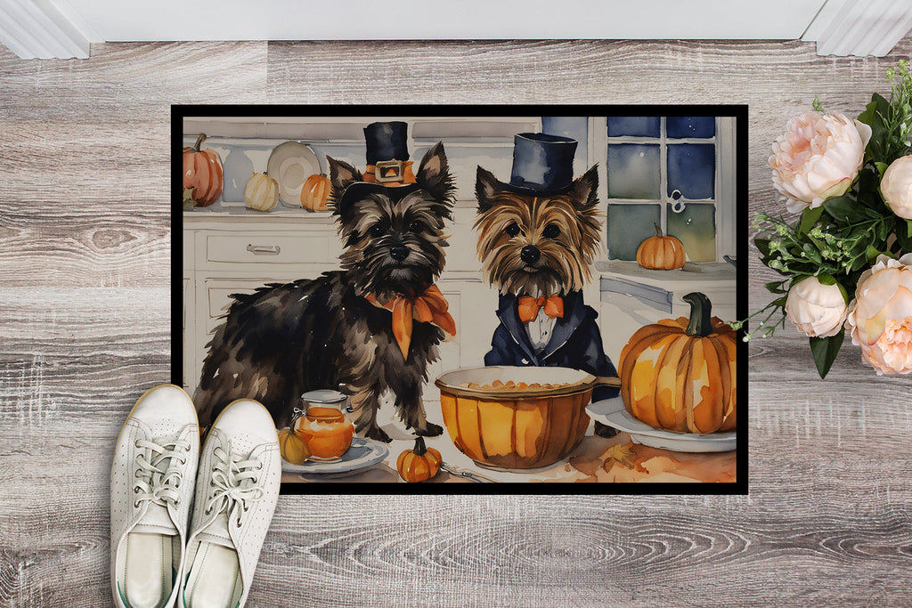 Cairn Terrier Fall Kitchen Pumpkins Doormat Indoor Outdoor 18H X 27W Front Door Mat Rugs for Entryway, Non Slip Washable
