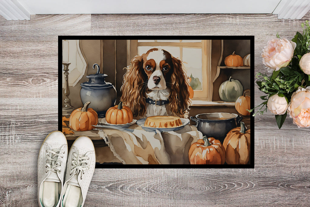 Cavalier Spaniel Fall Kitchen Pumpkins Doormat Indoor Outdoor 24H X 36W Front Door Mat Rugs for Entryway, Non Slip Washable Low Pile,
