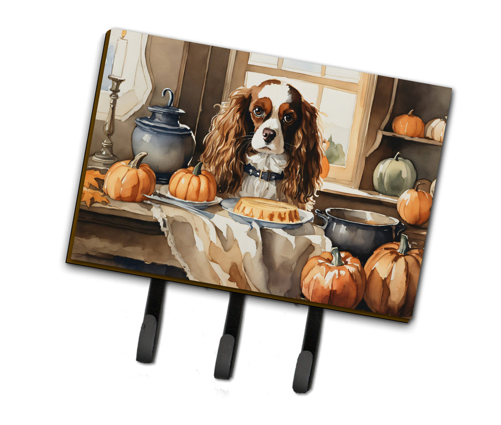 Cavalier Spaniel Fall Kitchen Pumpkins Leash or Key Holder Wall Hooks, Coat Rack Wall Mount, for Hanging Keys, Towels, Aprons, Leashes