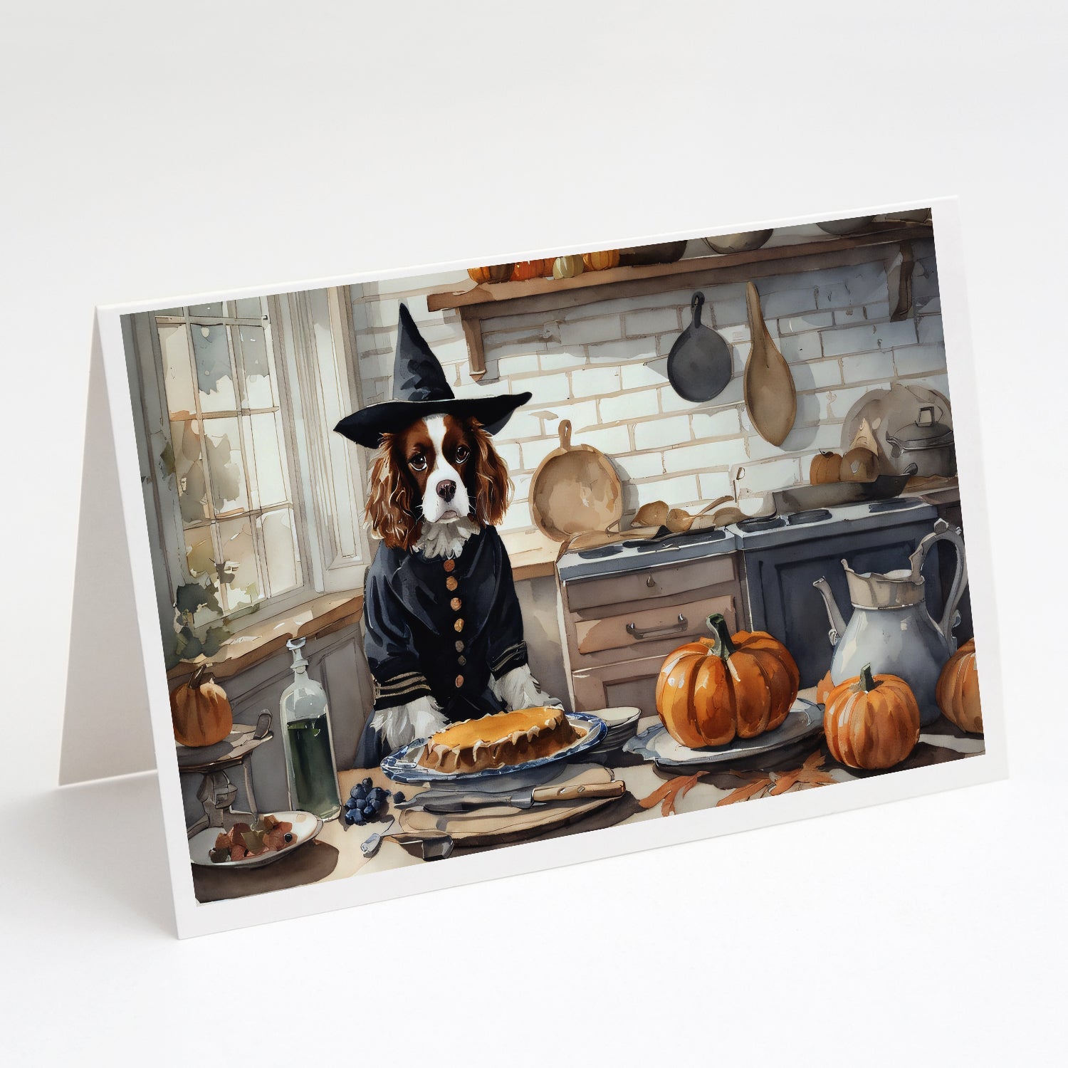 Cavalier Spaniel Fall Kitchen Pumpkins Greeting Cards Pack of 8 Blank Cards with Envelopes Whimsical A7 Size 5x7
