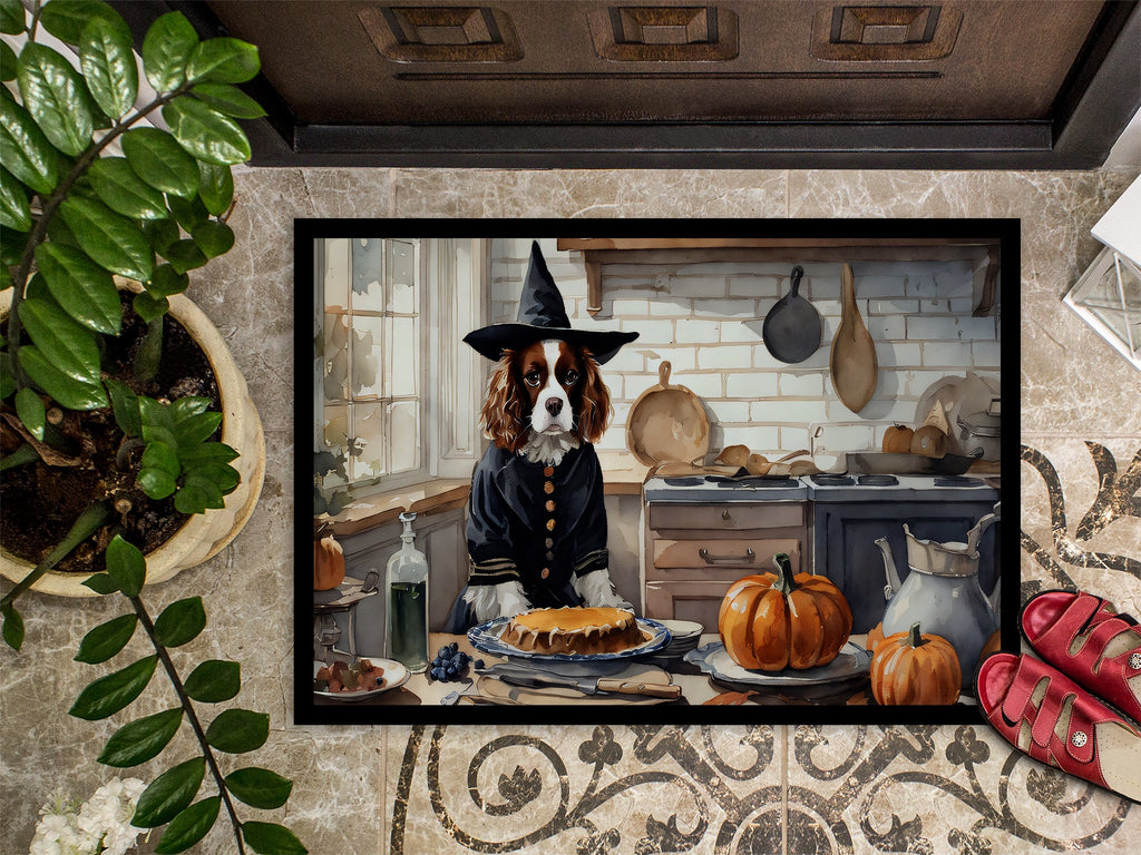 Cavalier Spaniel Fall Kitchen Pumpkins Doormat Indoor Outdoor 24H X 36W Front Door Mat Rugs for Entryway, Non Slip Washable Low Pile,