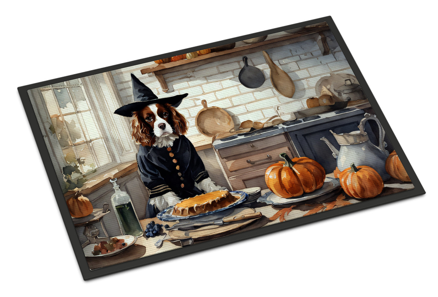 Cavalier Spaniel Fall Kitchen Pumpkins Doormat Indoor Outdoor 18H X 27W Front Door Mat Rugs for Entryway, Non Slip Washable