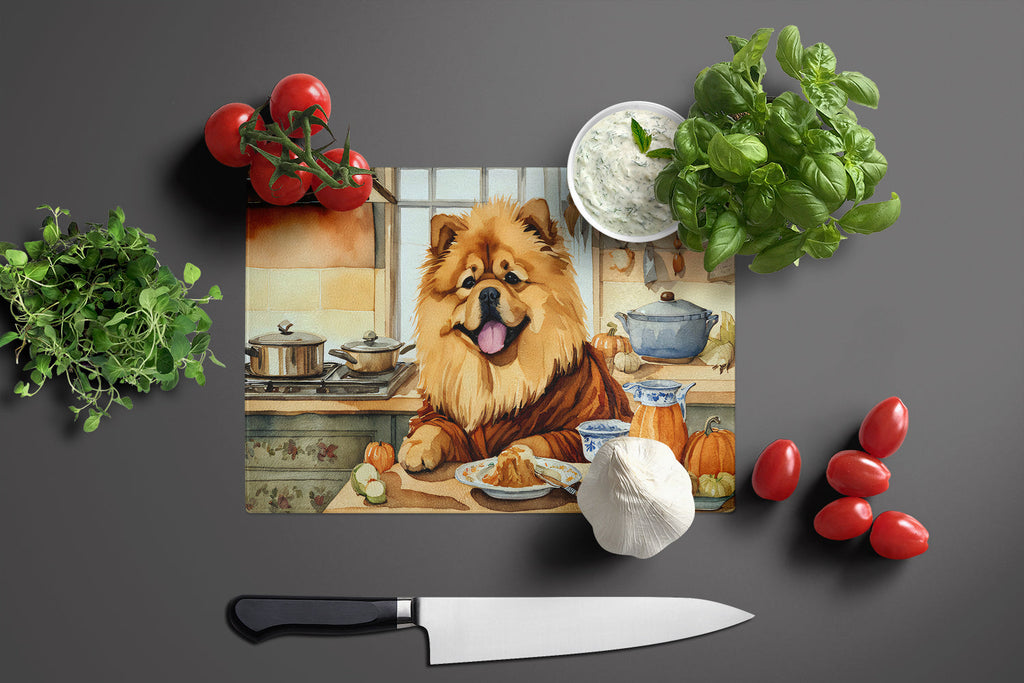 Chow Chow Fall Kitchen Pumpkins Cutting Board Tempered Glass Kitchen Cutting Surface, Heat Resistant Chopping, Non-Slip Feet, Food Prep & Serving