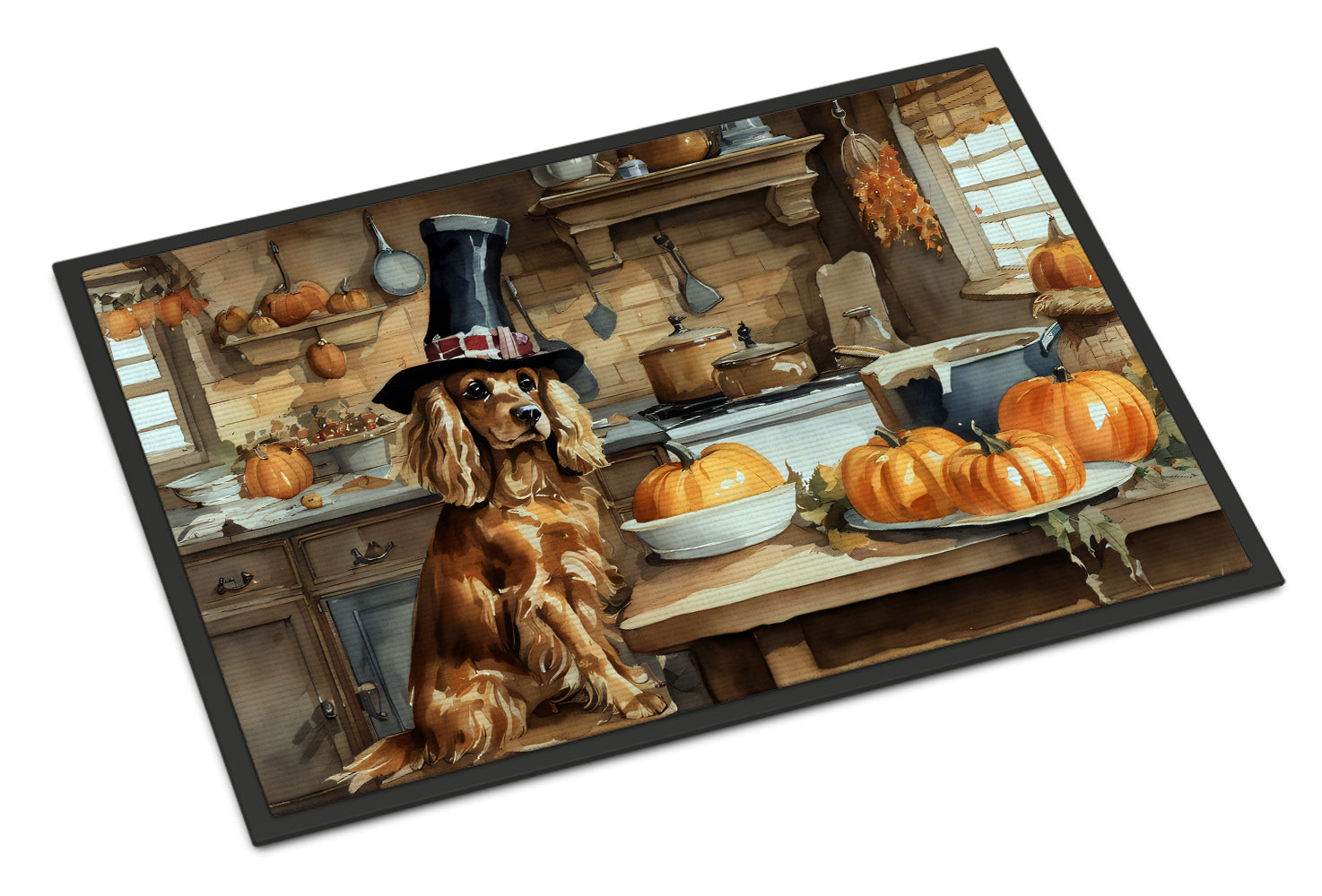 Cocker Spaniel Fall Kitchen Pumpkins Doormat Indoor Outdoor 18H X 27W Front Door Mat Rugs for Entryway, Non Slip Washable