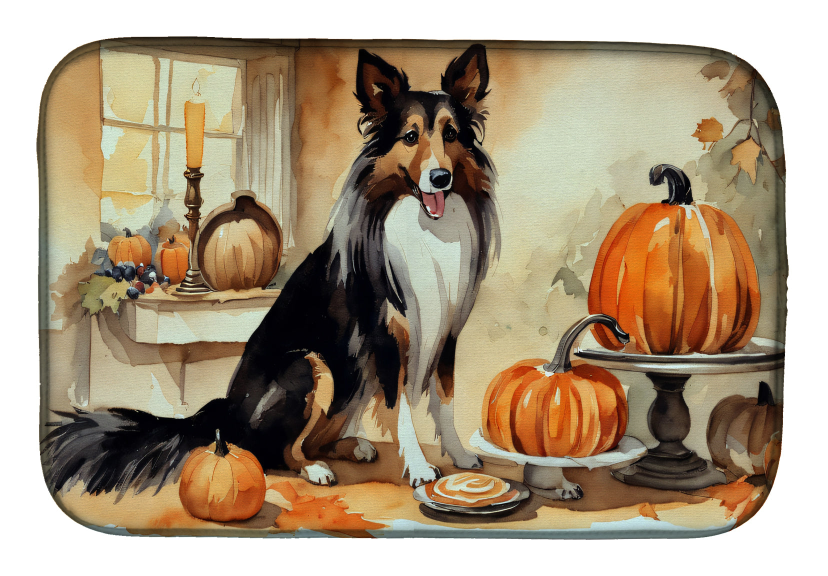 Collie Fall Kitchen Pumpkins Dish Drying Mat Absorbent Dish Drying Mat Pad for Kitchen Counter Dish Drainer Mat for Countertop, 14 x 21", Multicolor