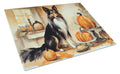 Collie Fall Kitchen Pumpkins Cutting Board Tempered Glass Kitchen Cutting Surface, Heat Resistant Chopping, Non-Slip Feet, Food Prep & Serving