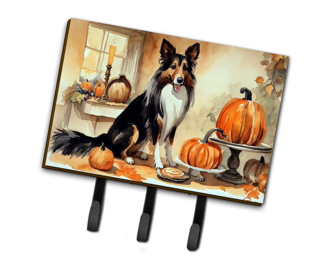 Collie Fall Kitchen Pumpkins Leash or Key Holder Wall Hooks, Coat Rack Wall Mount, for Hanging Keys, Towels, Aprons, Leashes