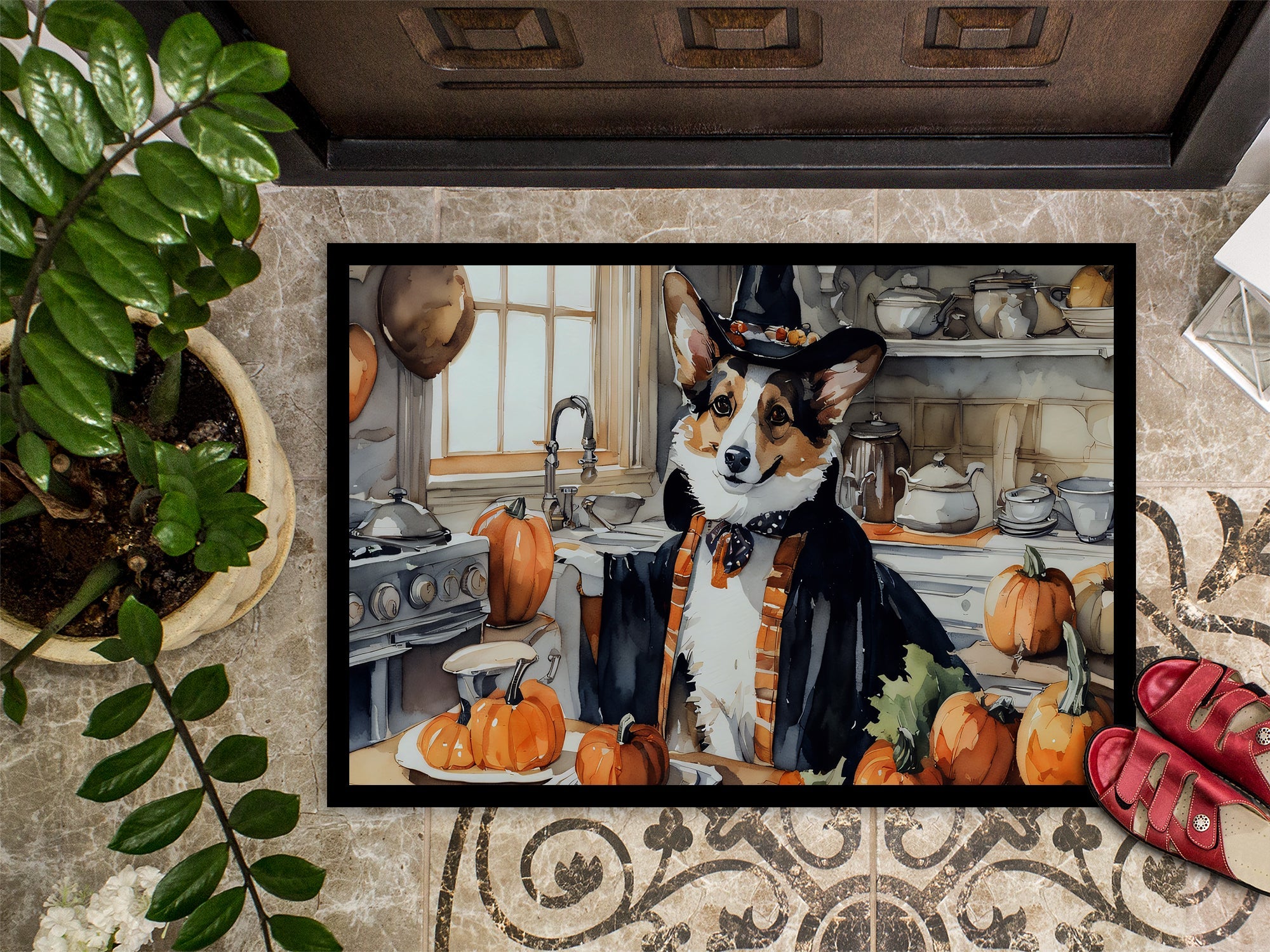 Corgi Fall Kitchen Pumpkins Doormat Indoor Outdoor 24H X 36W Front Door Mat Rugs for Entryway, Non Slip Washable Low Pile,