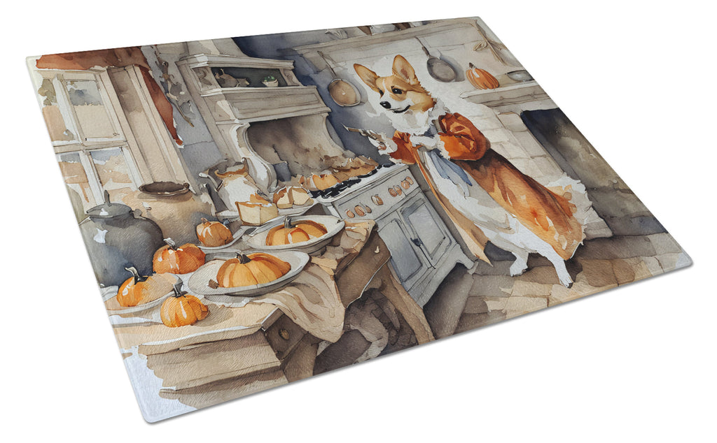 Corgi Fall Kitchen Pumpkins Cutting Board Tempered Glass Kitchen Cutting Surface, Heat Resistant Chopping, Non-Slip Feet, Food Prep & Serving