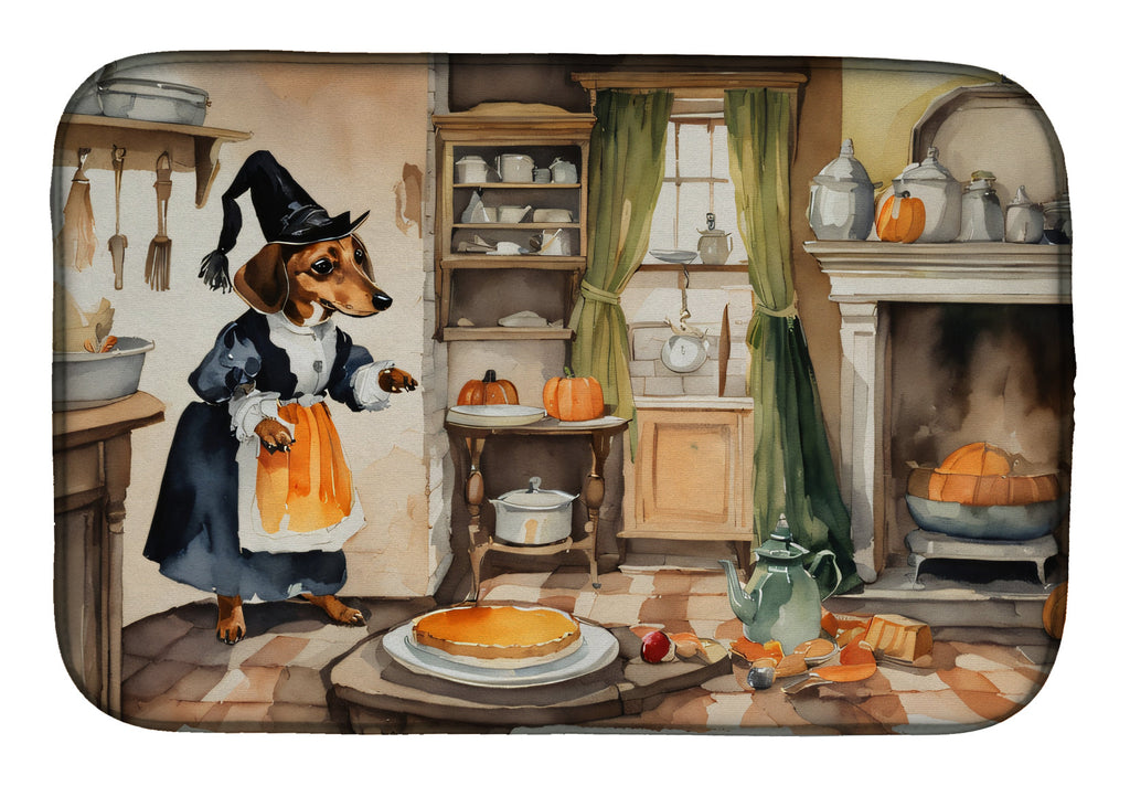 Dachshund Fall Kitchen Pumpkins Dish Drying Mat Absorbent Dish Drying Mat Pad for Kitchen Counter Dish Drainer Mat for Countertop, 14 x 21", Multicolor
