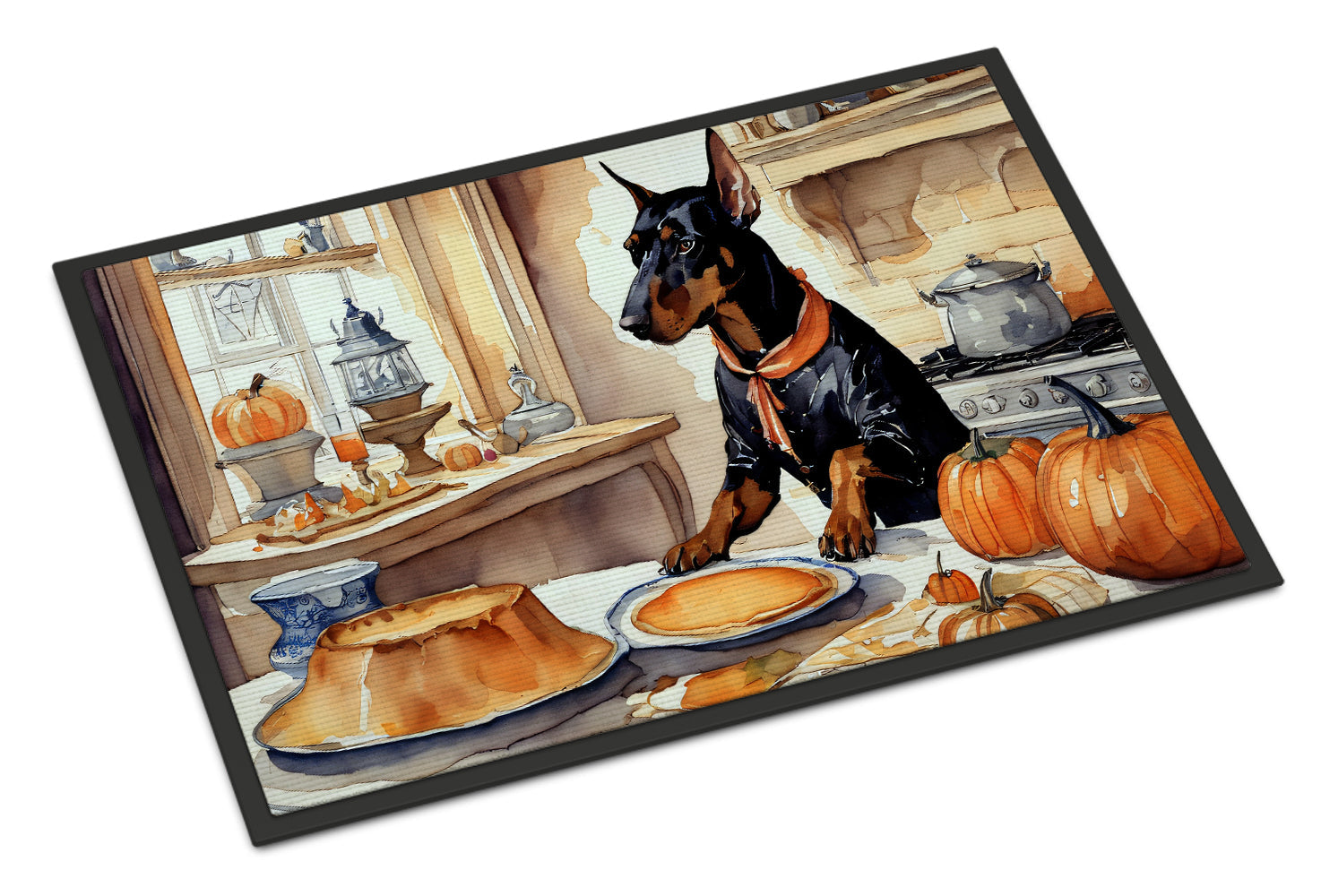 Doberman Pinscher Fall Kitchen Pumpkins Doormat Indoor Outdoor 24H X 36W Front Door Mat Rugs for Entryway, Non Slip Washable Low Pile,