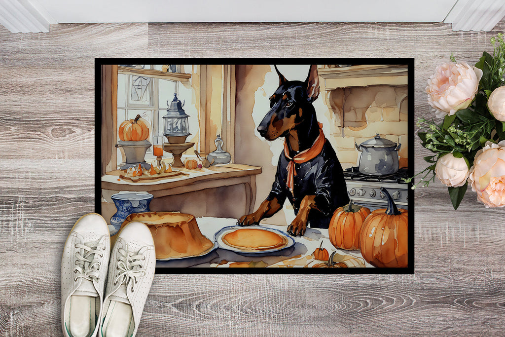 Doberman Pinscher Fall Kitchen Pumpkins Doormat Indoor Outdoor 18H X 27W Front Door Mat Rugs for Entryway, Non Slip Washable