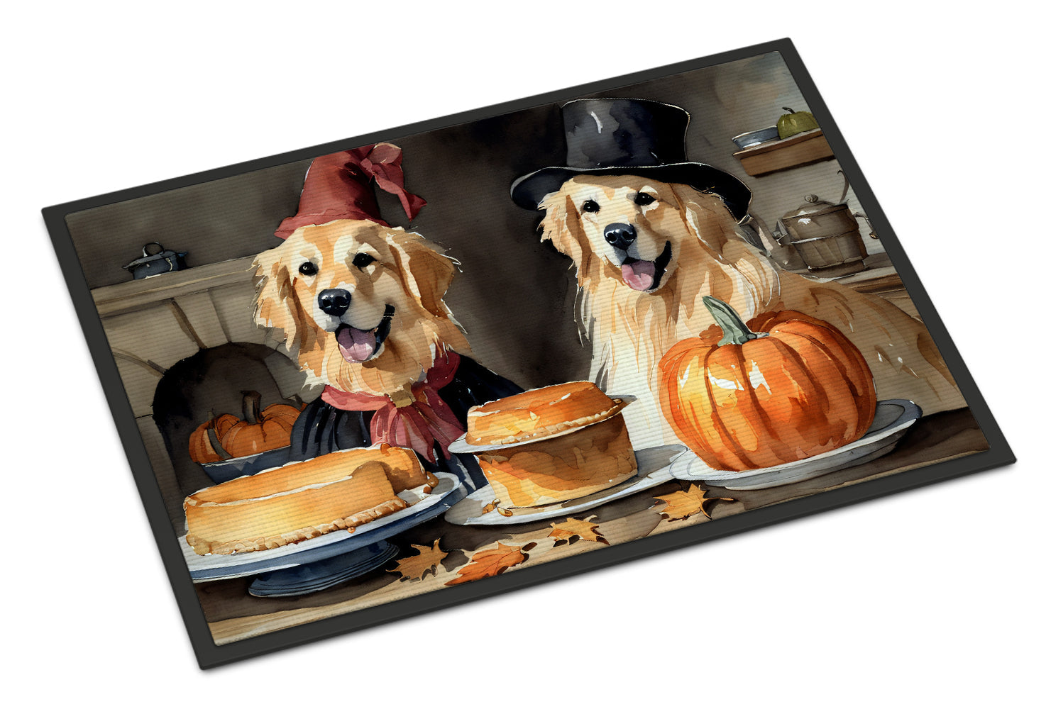 Golden Retriever Fall Kitchen Pumpkins Doormat Indoor Outdoor 18H X 27W Front Door Mat Rugs for Entryway, Non Slip Washable