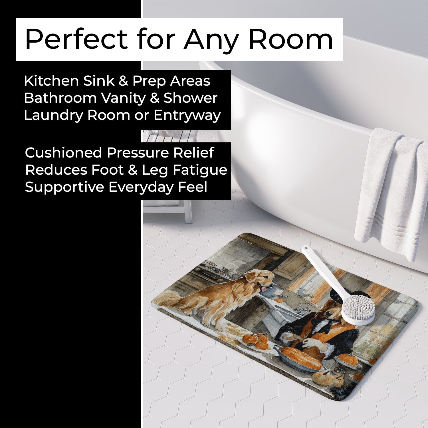 Golden Retriever Fall Kitchen Pumpkins Memory Foam Kitchen Mat Machine Washable Anti-Fatigue Cushion Comfort Bath or Kitchen Rug