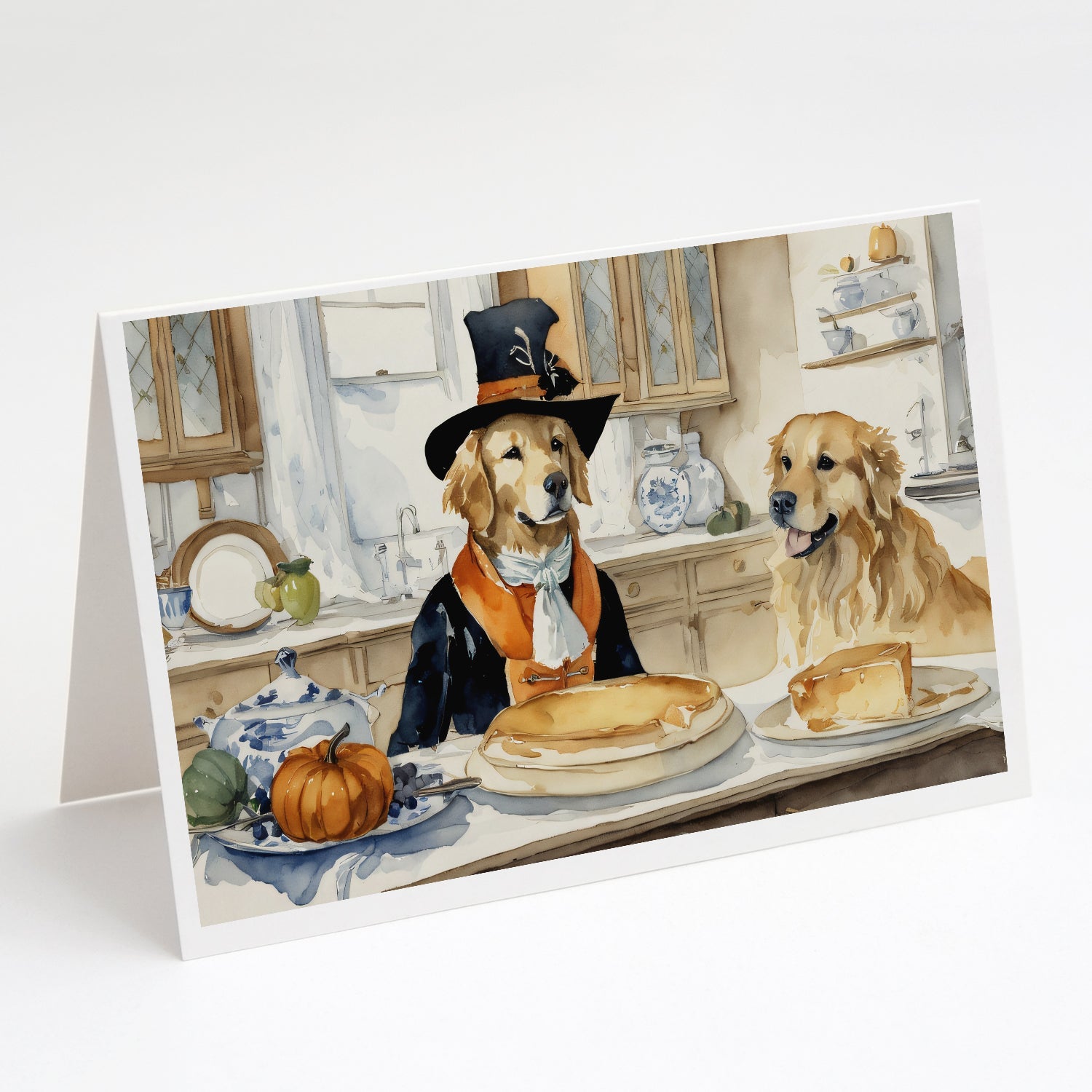 Golden Retriever Fall Kitchen Pumpkins Greeting Cards Pack of 8 Blank Cards with Envelopes Whimsical A7 Size 5x7