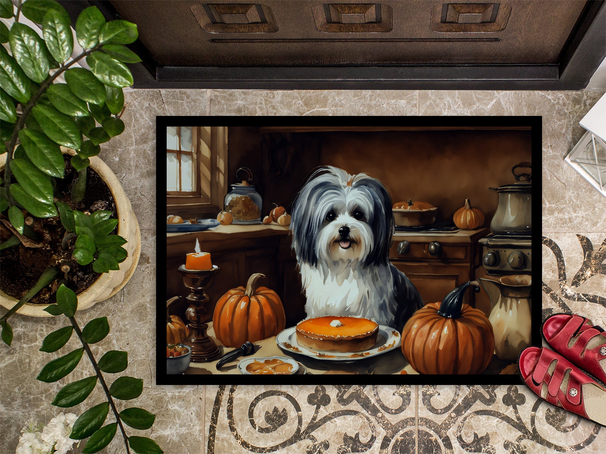 Havanese Fall Kitchen Pumpkins Doormat Indoor Outdoor 24H X 36W Front Door Mat Rugs for Entryway, Non Slip Washable Low Pile,