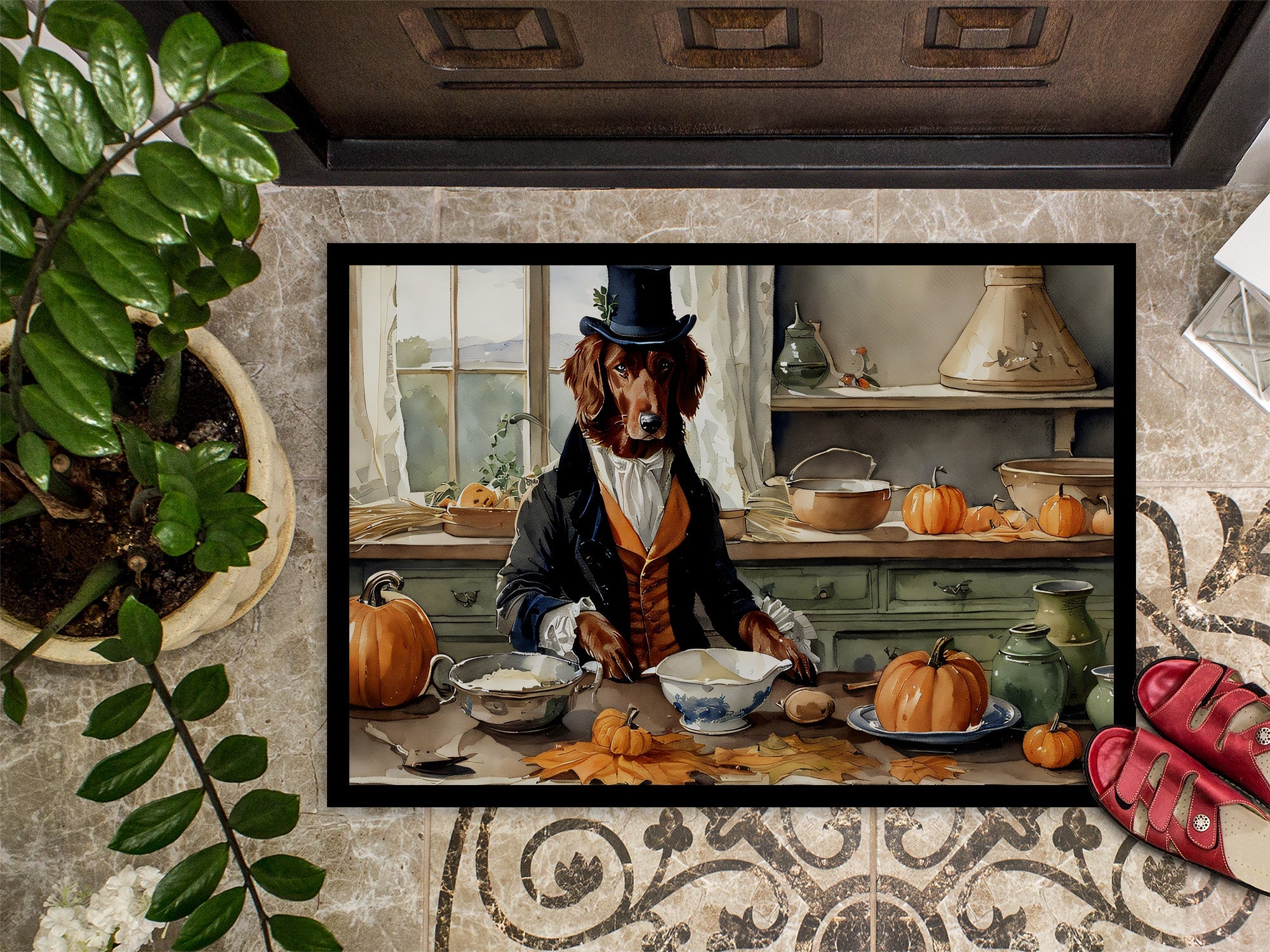 Irish Setter Fall Kitchen Pumpkins Doormat Indoor Outdoor 18H X 27W Front Door Mat Rugs for Entryway, Non Slip Washable
