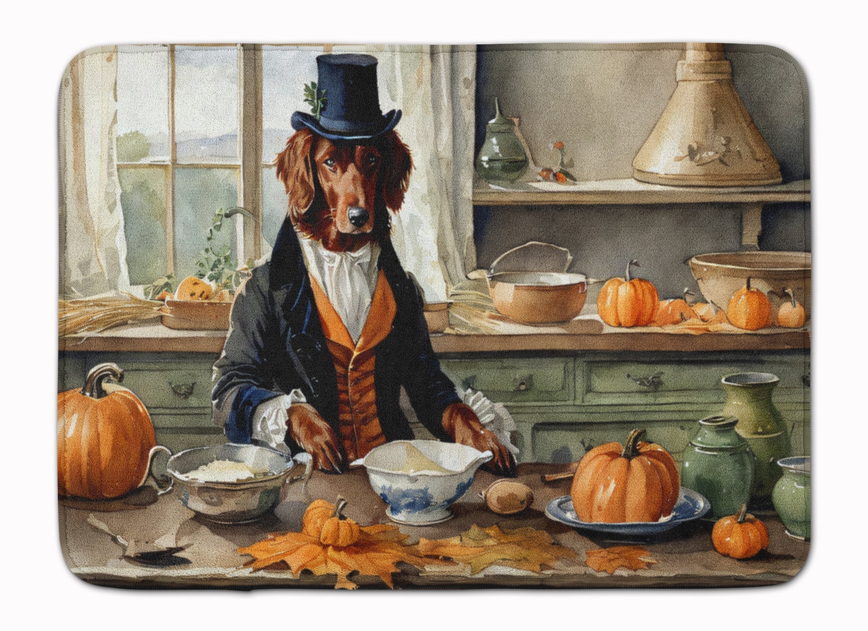Irish Setter Fall Kitchen Pumpkins Memory Foam Kitchen Mat Machine Washable Anti-Fatigue Cushion Comfort Bath or Kitchen Rug