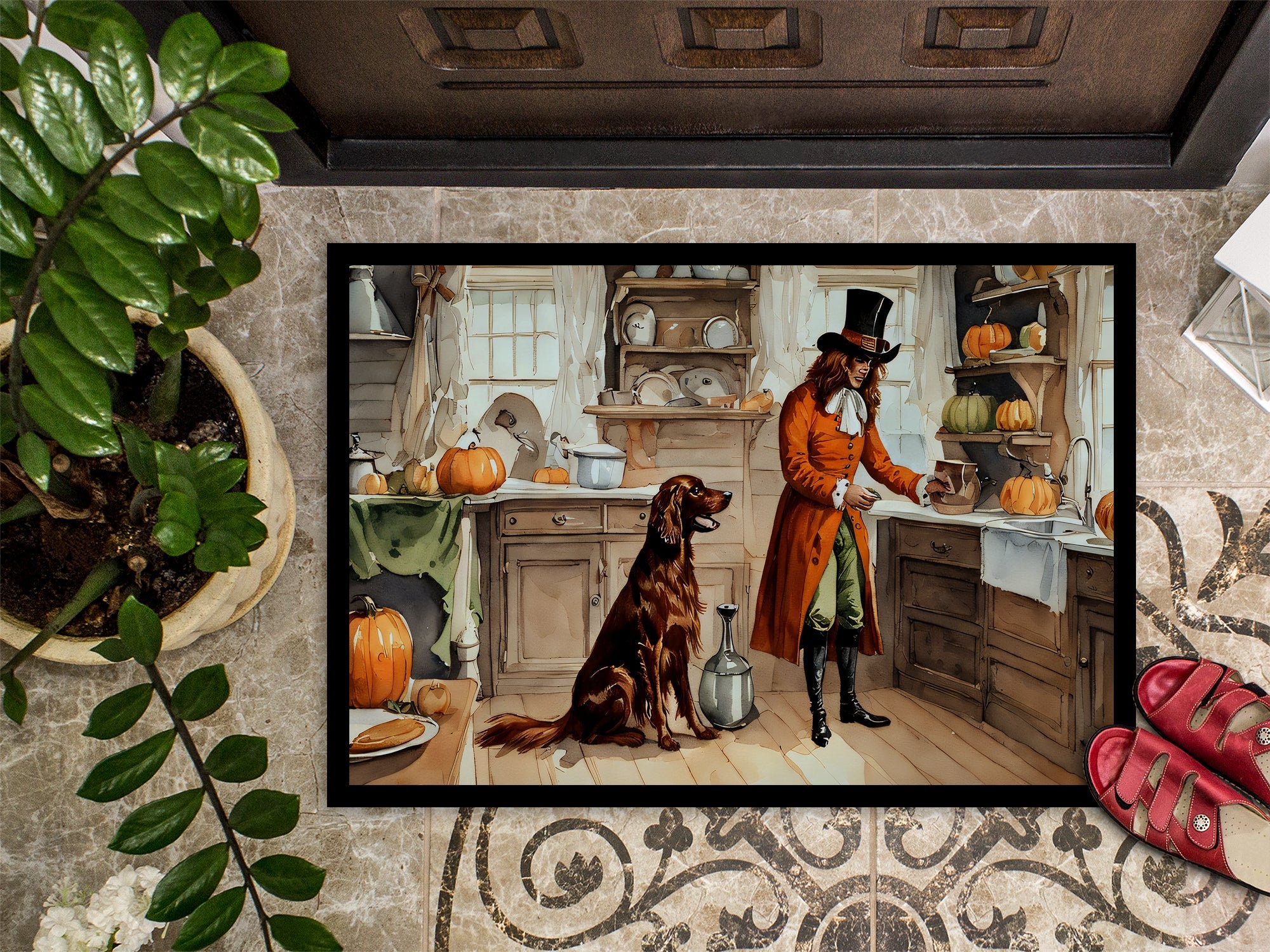 Irish Setter Fall Kitchen Pumpkins Doormat Indoor Outdoor 18H X 27W Front Door Mat Rugs for Entryway, Non Slip Washable