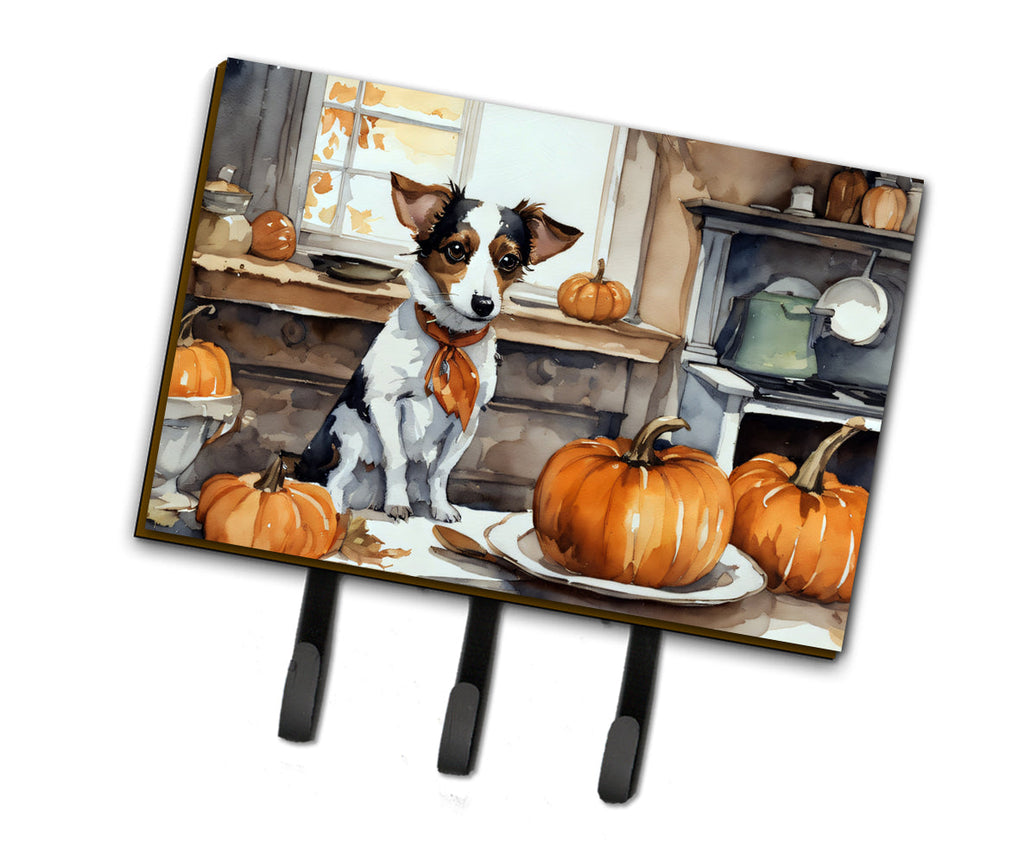 Jack Russell Terrier Fall Kitchen Pumpkins Leash or Key Holder Wall Hooks, Coat Rack Wall Mount, for Hanging Keys, Towels, Aprons, Leashes
